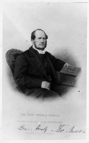 Cochran, John :The Revd Thomas Buddle, president of the Australasian Conference, 1863. Yours truly Tho.s Buddle. Engraved by J. Cochran from a photograph.