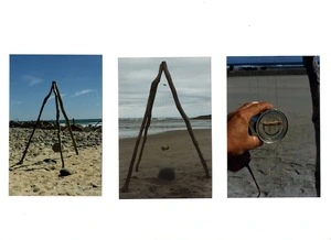 Photographs of John Cousins' early aeolian harps at Paturau Beach
