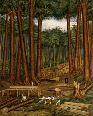 Heaphy, Charles 1820-1881 :Kauri forest, Wairoa River, Kaipara. [1839]