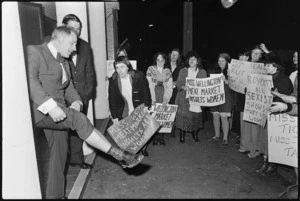 Protesters outside the Miss Wellington contest