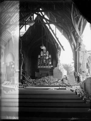 Partially demolished St Matthew's Anglican Church in Masterton, after the 1942 earthquake