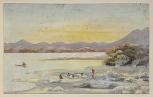 Backhouse, John Philemon, 1845-1908 :Old Painkiller Bath. Te Kauwhanga Point, Rotorua. [ca 1880]