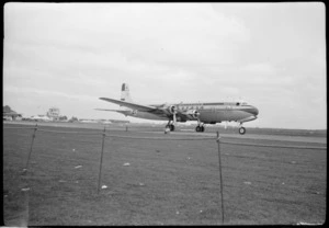 Douglas DC-6A Liftmaster, winner of the London-Christchurch Air Race, at Christchurch Airport