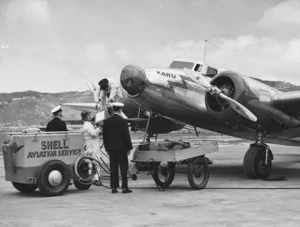 Lockheed Electra aeroplane, Kahu, at Wellington Airport, Rongotai