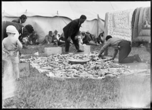 Food laid out at a tangi, Stratford area, Taranaki