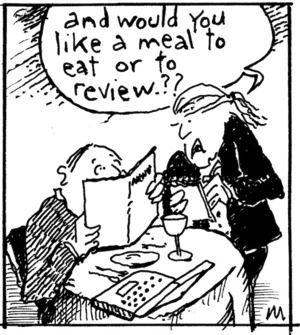 "And would you like a meal to eat or to review.??" Bay News, 30 July 2005