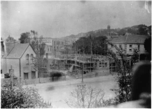 Alexander Turnbull Library under construction, Bowen Street, Wellington