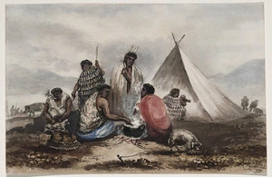 [Gilfillan, John Gordon?], 1839-1875 :A Maori camp with men cooking [1860s or early 1870s?]
