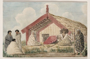 [Gilfillan, John Gordon?], 1839-1875 :Sketch at Maurea on the Waikato. Tangi over the deceased sister of the chief "Takere" / J.G. [1860s or early 1870s?]