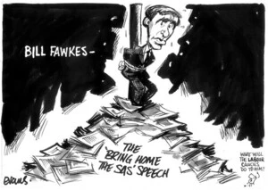 Evans, Malcolm, 1945- :Bill Fawkes - the 'bring home the SAS speech'. New Zealand Herald, 5 November, 2002.