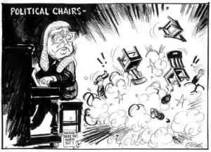 Evans, Malcolm, 1945- :Political chairs - !! * !! * New Zealand Herald, 21 August 2002.