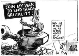 Evans, Malcolm, 1945- :Join my war to end Iraqi brutality! New Zealand Herald, 11 March, 2003.