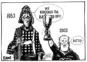 Evans, Malcolm, 1945- :We knocked the bastard off! Ditto! New Zealand Herald, 26 May 2003.