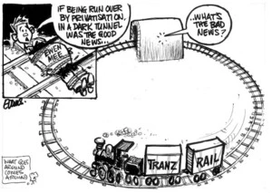 Evans, Malcolm, 1945- :If being run over by privatisation in a dark tunnel was the good news... what's the bad news? New Zealand Herald, 10 June 2003.