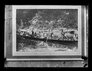 Harry May Skeet and survey party, Mokau River, 1886