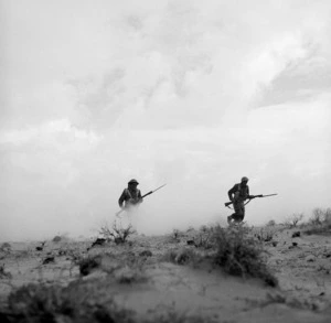 The Maori Battalion advancing in the Western Desert