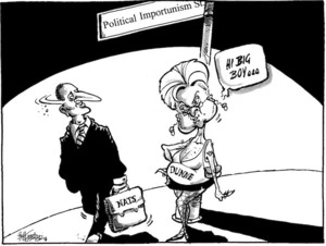 'Political Importunism St.' "Hi big boy..." 'Nats.' 'Dunne.' 28 October, 2008.