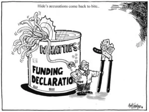 Hide's accusations come back to bite... 'Whatties - Funding declaration.' 24 October, 2008.
