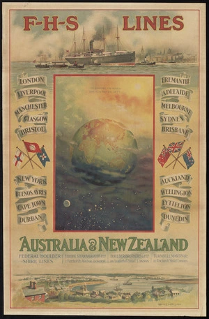 De Lacy, Charles John, 1856-1929: F-H-S Lines, Australia & New Zealand. The Empire on which the sun never sets. 1906.