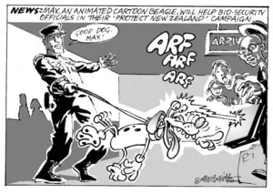 Smith, Ashley W., 1948- :News. Max, an animated cartoon beagle, will help bio-security officials in their 'Protect New Zealand' campaign. New Zealand Shipping Gazette, 6 October 2001.