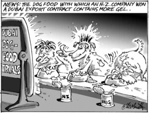 Smith, Ashley W., 1948- :News. The dog food with which an N.Z. company won a Dubai export contract contains more gel. New Zealand Shipping Gazette, 19 October 2002.