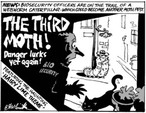 Smith, Ashley W., 1948- :News. Biosecurity officers are on the trail of a webworm caterpillar which could become another moth pest. New Zealand Shipping Gazette, 29 March 2003.