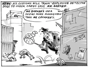 Smith, Ashley W., 1948- :News. NZ Customs will train 'explosive detector' dogs to check cargo says Mr. Barker. New Zealand Shipping Gazette, 8 February 2003.