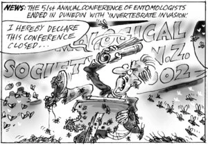 Smith, Ashley W., 1948- :News. The 51st annual conference of entomologists ended in Dunedin with 'invertebrate invasion'. New Zealand Shipping Gazette, 13 April 2002.