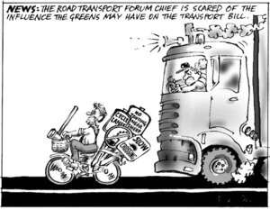 Smith, Ashley W., 1948- :News. The road transport forum chief is scared of the influence the Greens may have on the transport bill. New Zealand Shipping Gazette, 7 December 2002.