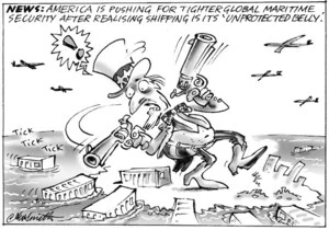 Smith, Ashley W., 1948- :News. America is pushing for tighter global maritime security after realising shipping is its 'unprotected belly'. New Zealand Shipping Gazette, 8 December 2001.