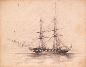 Heaphy, Charles 1820-1881 :[Brig on calm water. 1850s?]