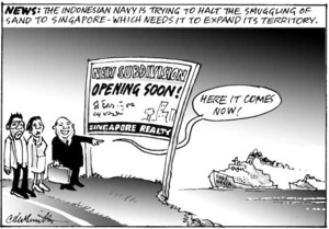 Smith, Ashley W., 1948- :News. The Indonesian navy is trying to halt the smuggling of sand to Singapore which needs it to expand its territory. New Zealand Shipping Gazette, 3 August 2002.