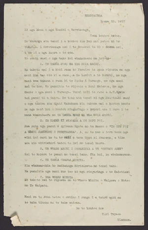 Letter to nga Komiti o Heretaunga - from Hori Tupaea