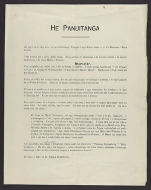 He Panuitanga, signed Pei Te Hurinui Jones