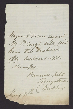 To Brough from Major Osborne, re ordering of stamps