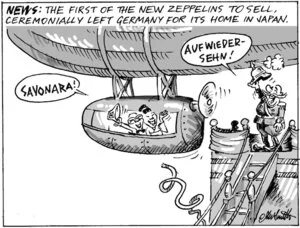 News. The first of the new Zeppelins to sell ceremonially left its home in Germany for its home in Japan. "Sayonara!" "Auf wiedersehn!" 7 July, 2004