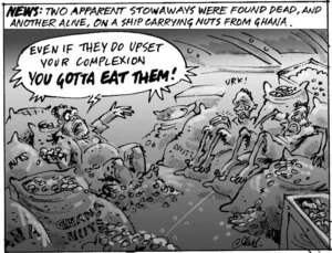 Smith, Ashley W., 1948- :News. Two apparent stowaways were found dead, and another alive, on a ship carrying nuts from Ghana. New Zealand Shipping Gazette, 14 February 2004.