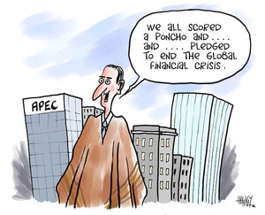 "We all scored a poncho and ... and ... pledged to end the global financial crisis." 25 November, 2008.