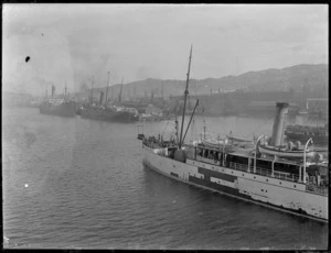 Ships at Wellington wharves, including the Tutanekai