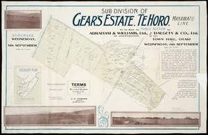 Sub-division of Gear's estate, Te Horo, Manawatu line / Thomas Ward, licensed surveyor.