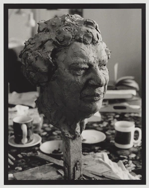 Clay portrait bust of Janet Frame