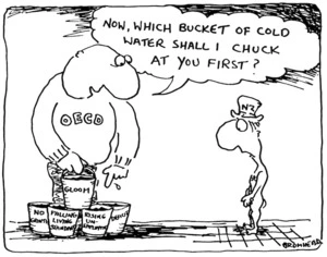 Bromhead, Peter, 1933- :Now, which bucket of cold water shall I chuck at you first? Auckland Star, 30 May 1983.
