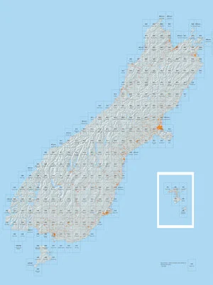 South Island Topo50 sheet index diagram.