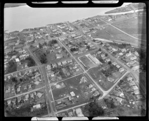 The town of Dargaville on the bank of the Wairoa River with Dargaville Primary School and church off Hokianga Road, Northland