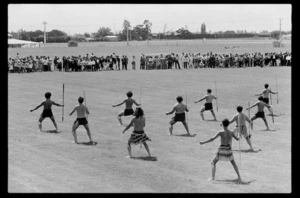 Photograph of Polynesian Festival roopu watching a haka being performed