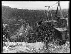 Aerial tramway, looking down to Snowy Valley processing plant