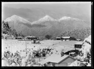 View with Nob Hill staff houses and boarding house under snow