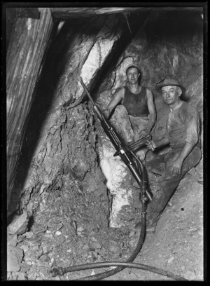 Miners in Blackwater Mine with drilling equipment