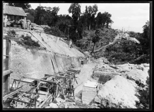 Prohibition mine looking along line of aerial ropeway under construction