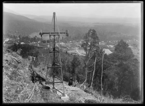 Pylon for aerial ropeway with Waiuta in background